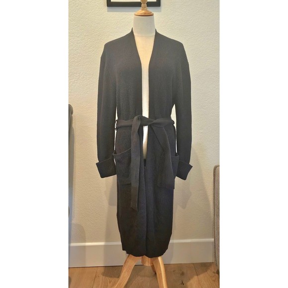 Express Sweaters - Express Ribbed Belted Long Cardigan Sweater in Black Small